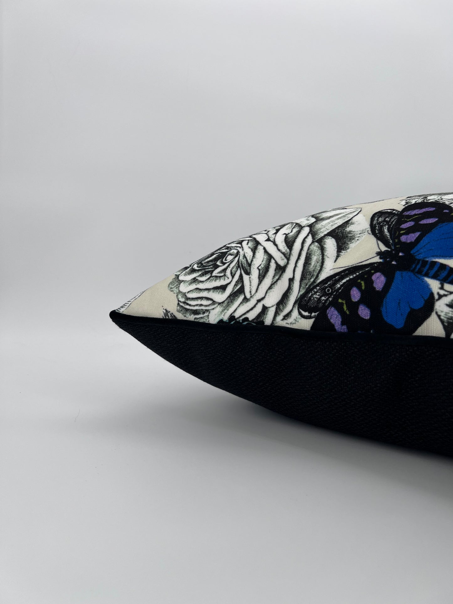 Double-Sided Cushion Cover with Floral & Butterfly Design And Piped Edges