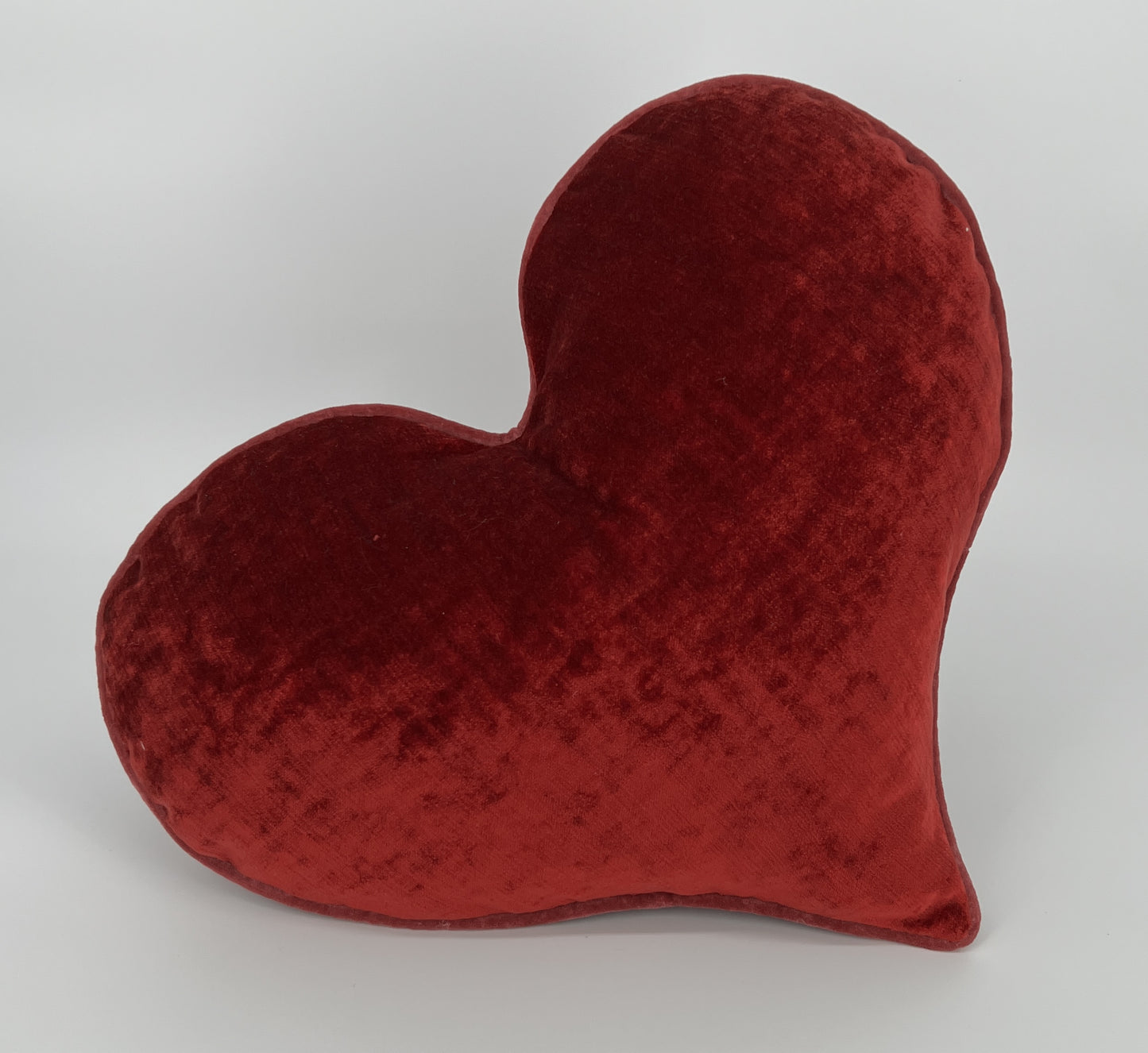 Red Velvet Heart-Shaped Cushion with Piped Edges