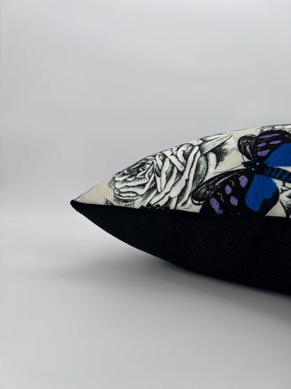 Double-Sided Cushion Cover with Floral & Butterfly Design And Piped Edges